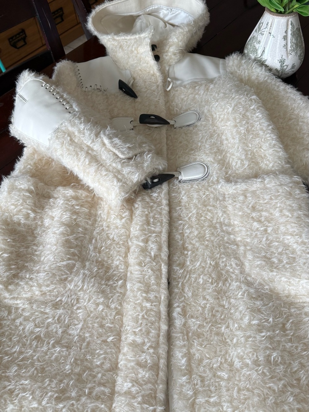 Coach Cream Teddy Toggle Coat with Hood